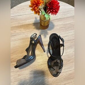 Cole Haan Brown Peep Toe Strappy Stilettos Size 9